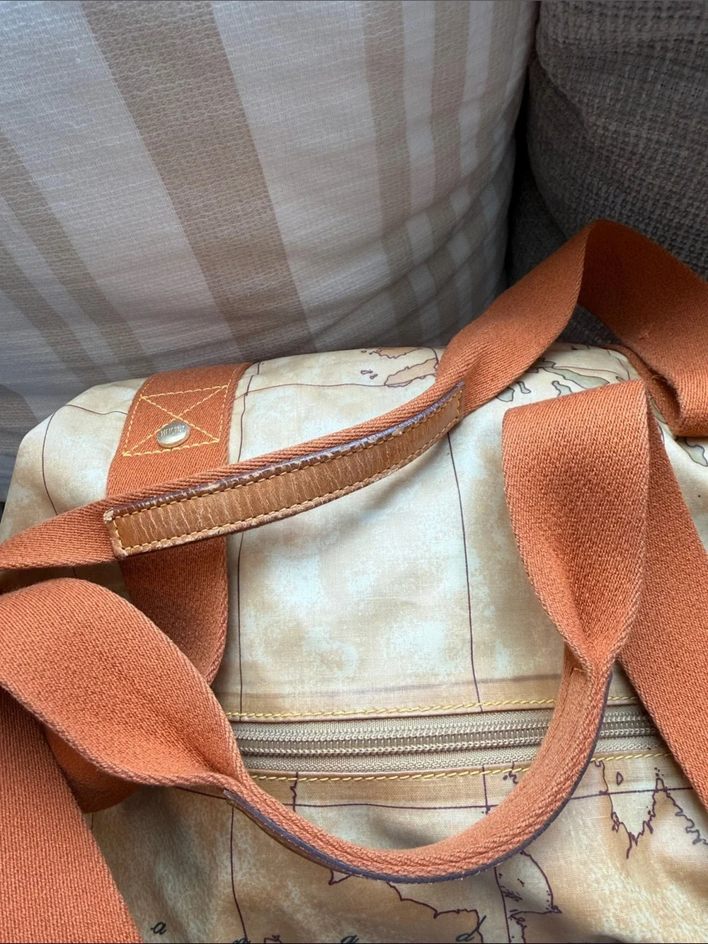 Alviero Martini Map-Print Duffel with Orange Straps